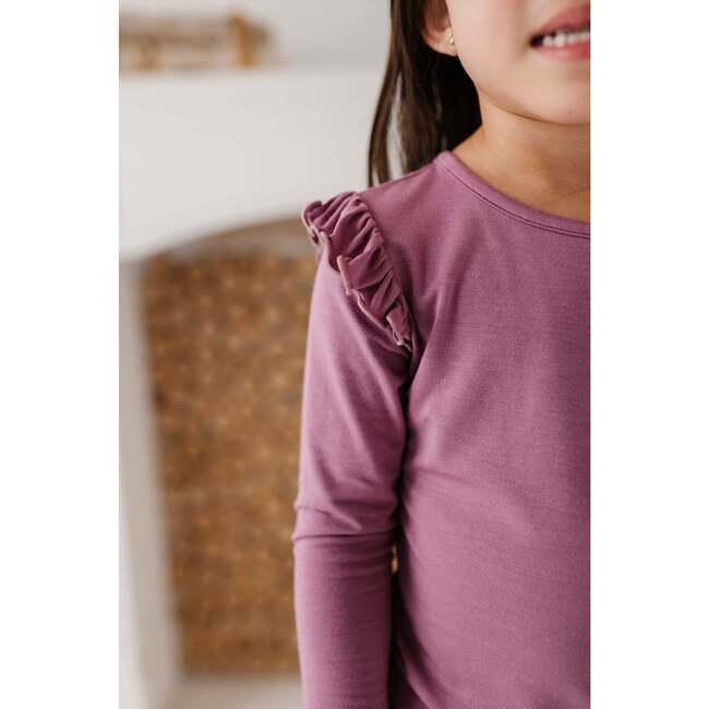Girl's Long Sleeve Ruffle Top Big Sis in Dusky Orchid - Blouses - 5