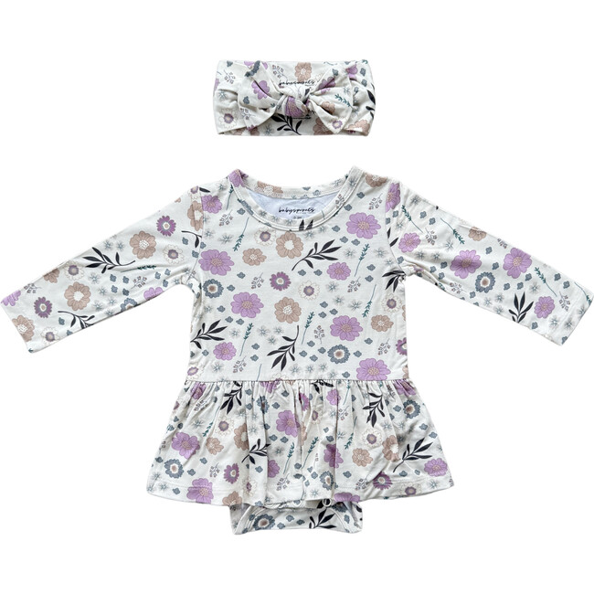 Girl's Bodysuit Dress Set Winter Floral
