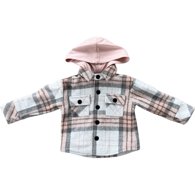 Hooded Shacket Pink Fawn Plaid