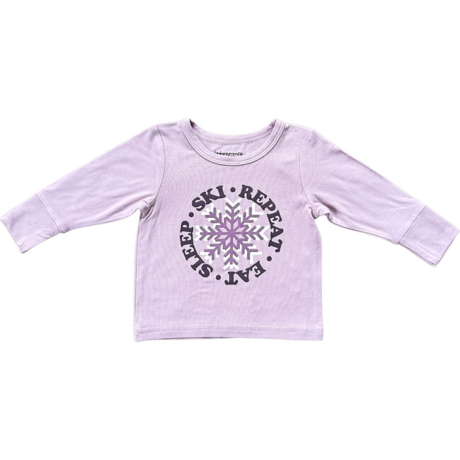 Girl's Long Sleeve Tee Eat Sleep Ski Repeat in Mauve