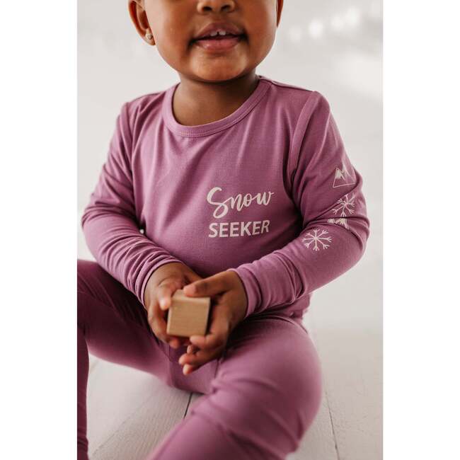 Girl's Long Sleeve Tee Eat Sleep Ski Repeat in Mauve - T-Shirts - 2