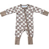 Long Sleeve Zip Romper Smiley Check in Portabella - Rompers - 1 - thumbnail