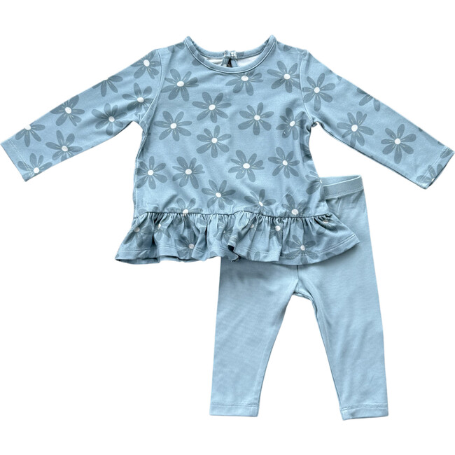Long Sleeve Peplum Set Daisy in Ski Blue