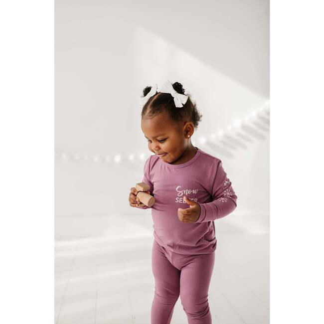 Girl's Long Sleeve Tee Eat Sleep Ski Repeat in Mauve - T-Shirts - 5
