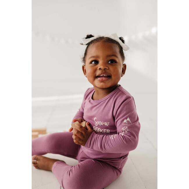 Girl's Long Sleeve Tee Eat Sleep Ski Repeat in Mauve - T-Shirts - 6