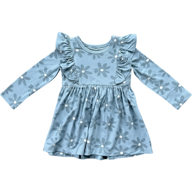 Long Sleeve Ruffle Dress Daisy in Ski Blue