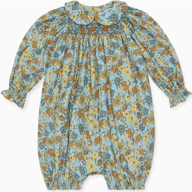 Blue Floral Palma Baby Girl Hand-Smocked Romper