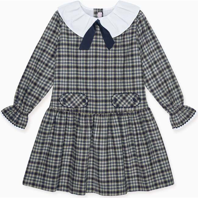Navy Check Tessa Girl Drop Waist Dress