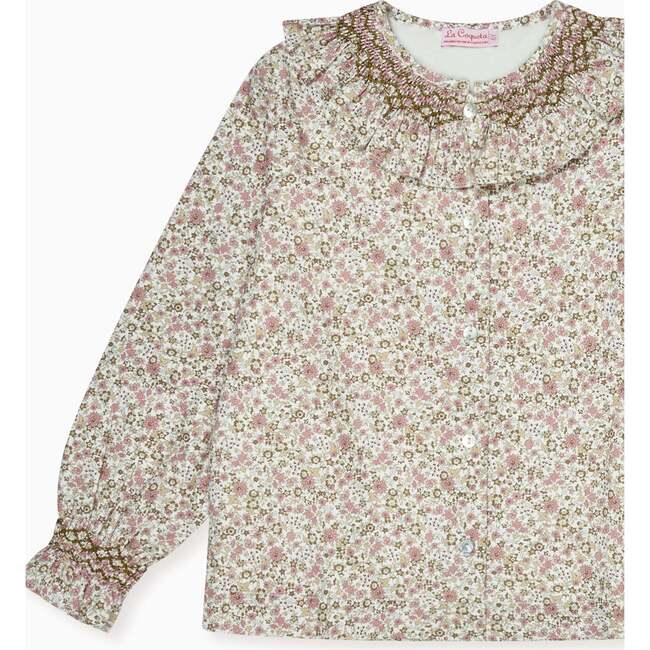 Pink Floral Emanuela Long Sleeve Hand-Smocked Girl Shirt - Shirts - 3