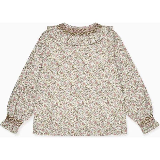 Pink Floral Emanuela Long Sleeve Hand-Smocked Girl Shirt - Shirts - 4