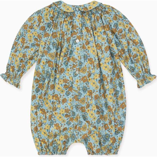 Blue Floral Palma Baby Girl Hand-Smocked Romper - Rompers - 3