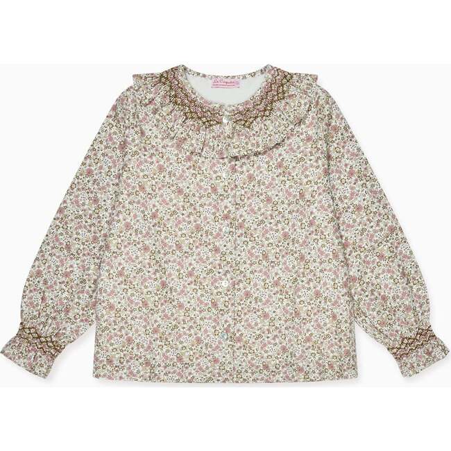Pink Floral Emanuela Long Sleeve Hand-Smocked Girl Shirt - Shirts - 6