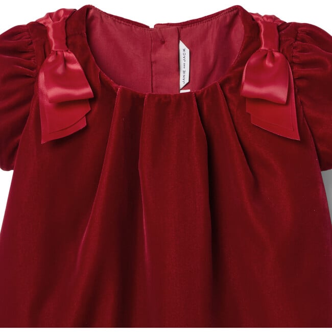 The Velvet Shoulder Bow Dress, Red - Dresses - 2