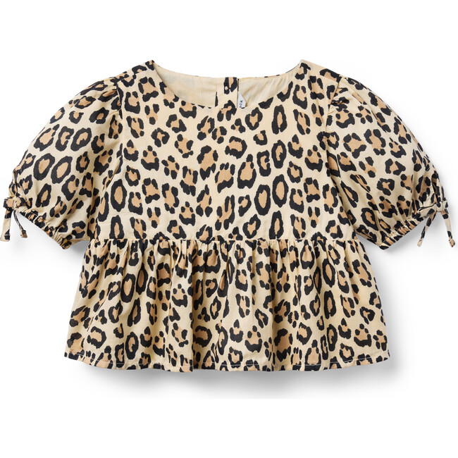 Leopard Puff Sleeve Peplum Top