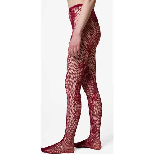 Rose Mesh Tights, Red
