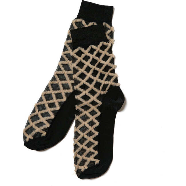 Fringe Diamond Crew Socks, Plum