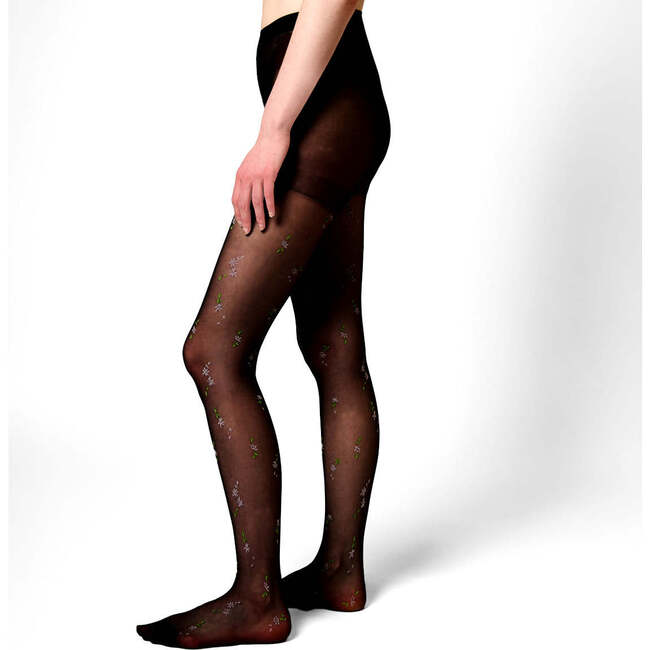 Pretty Flowers Sheer Tights, Black