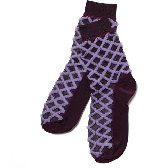 Fringe Diamond Crew Socks, Black
