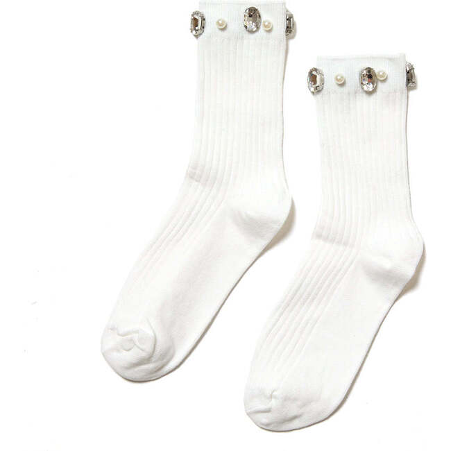 Crystal Ribbed Crew Socks, Black