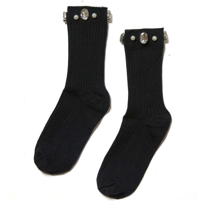 Crystal Ribbed Crew Socks, Cream