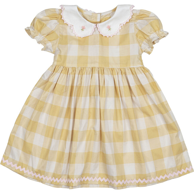 Tulip Scallop Dress, Yellow Gingham - Dresses - 1