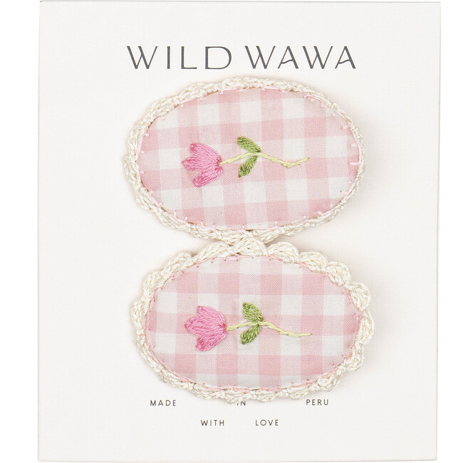 Crochet Clip Set, Pink Gingham