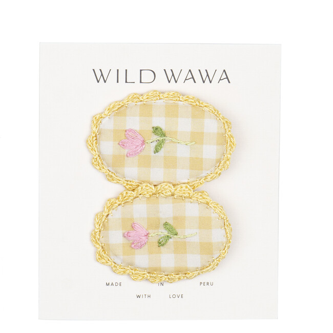 Crochet Clip Set, Yellow Gingham