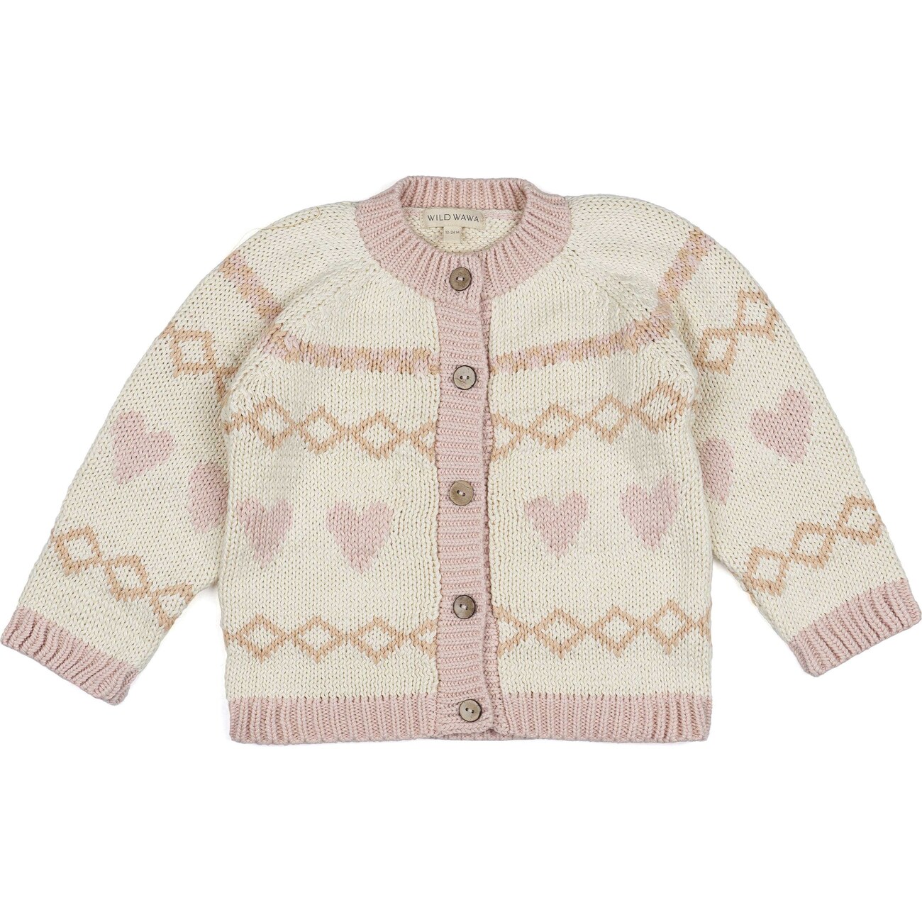 Intarsia Hearts Cardigan, Ivory/Pink - Wild Wawa Sweaters | Maisonette