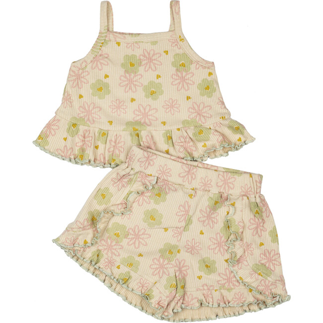 Rib Short Set, Pistachio Wildflower - Mixed Apparel Set - 1