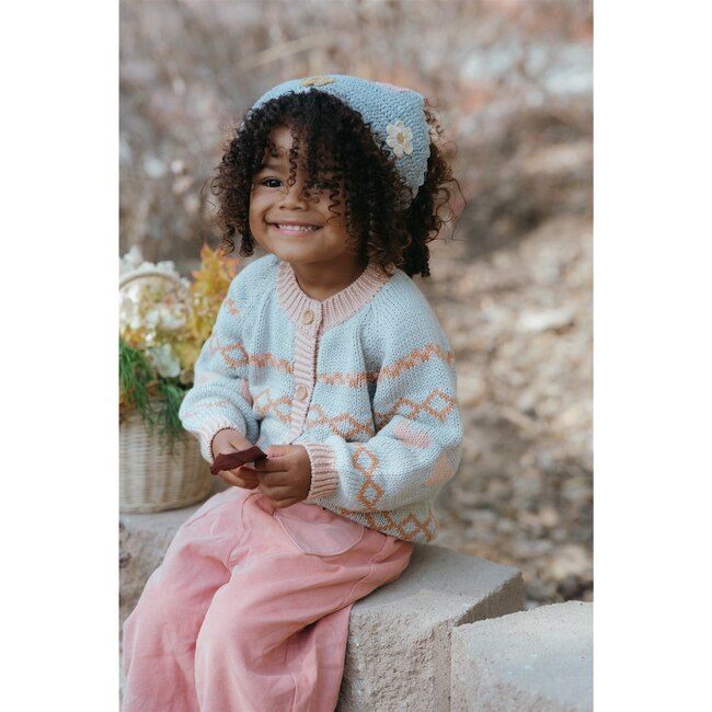 Intarsia Hearts Cardigan, Dusty Blue - Cardigans - 2