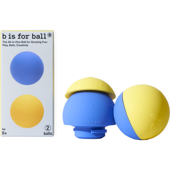 All-in-One Baby Ball Set of 2 for Sensory Bath & Play, Yellow/Navy