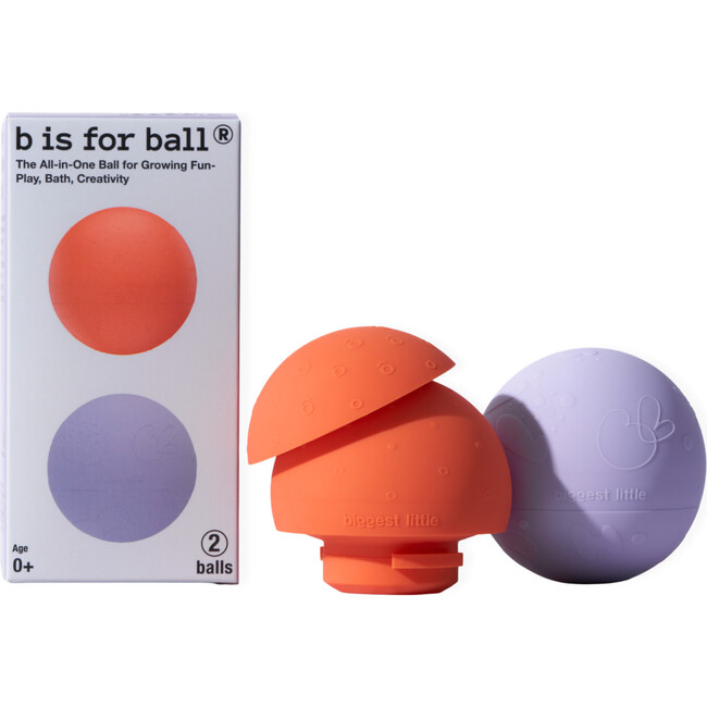 All-in-One Baby Ball Set of 2 for Sensory Bath & Play, Orange/Lilac