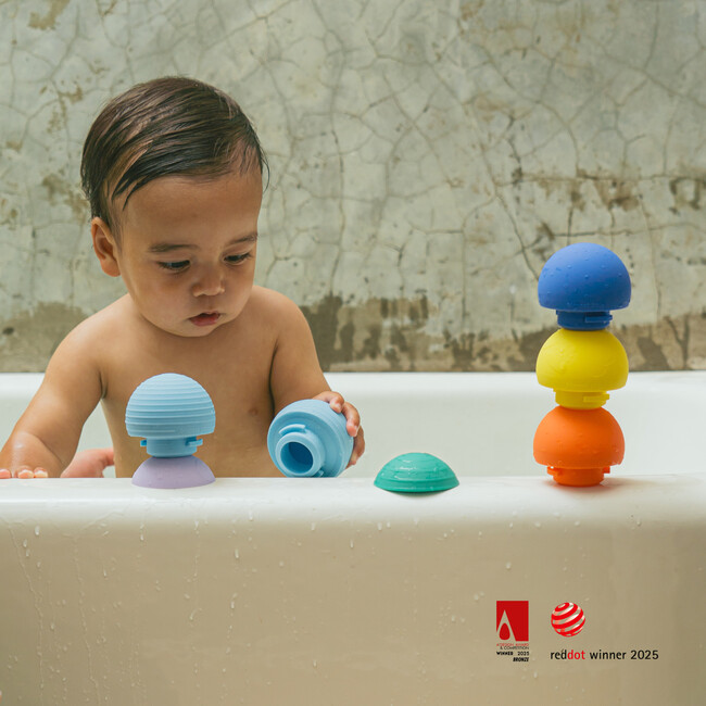 All-in-One Baby Ball Gift Set for Sensory Bath & Play, Yellow/Navy/Blue - Developmental Toys - 2