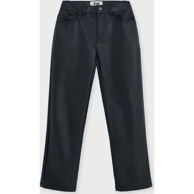 Faux Leather Straight Leg Pant, Black