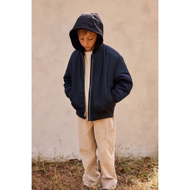 Padded Bomber Jacket With Removable Hood, Navy - Jackets - 2