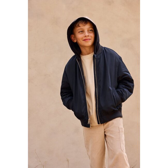 Padded Bomber Jacket With Removable Hood, Navy - Jackets - 3
