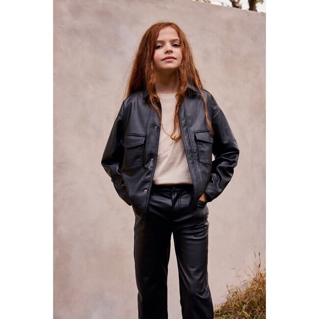 Faux Leather Straight Leg Pant, Black - Pants - 4