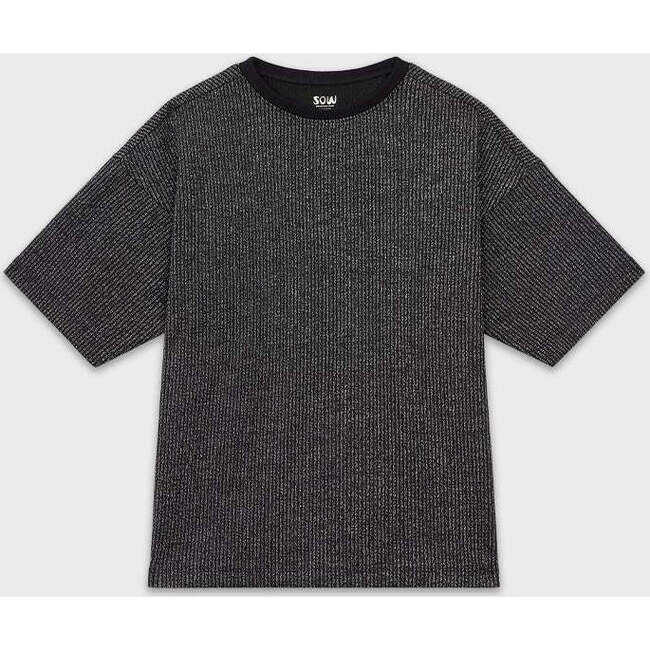 Cropped Glitter Ribbed T-Shirt, Silver