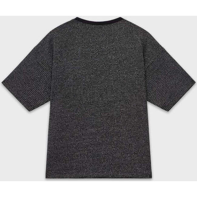 Cropped Glitter Ribbed T-Shirt, Silver - T-Shirts - 2