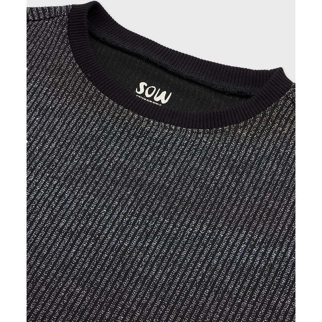 Cropped Glitter Ribbed T-Shirt, Silver - T-Shirts - 3