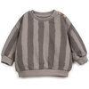 Striped Fleece Sweatshirt, Grey - Sweaters - 1 - thumbnail