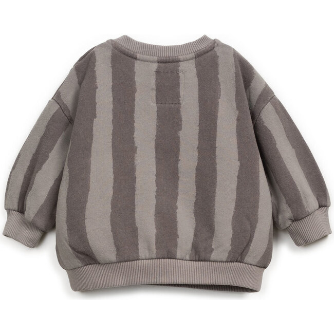 Striped Fleece Sweatshirt, Grey - Sweaters - 2