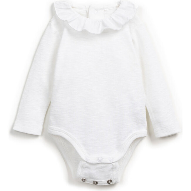 Ruffled Collar Onesie, White - Onesies - 2