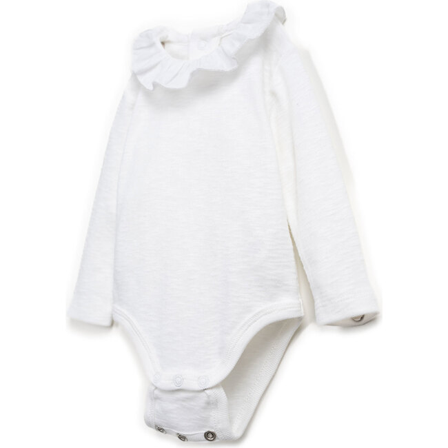 Ruffled Collar Onesie, White - Onesies - 3