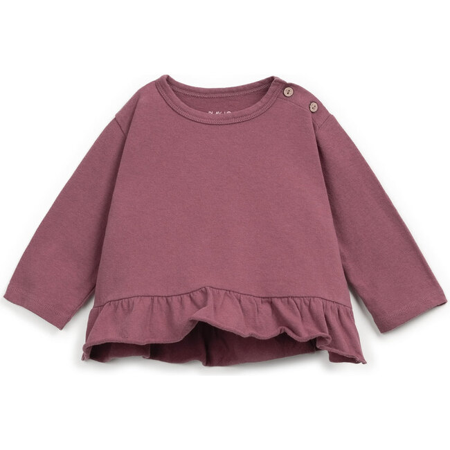 Ruffle Pelum Hem Long Sleeve, Burgundy