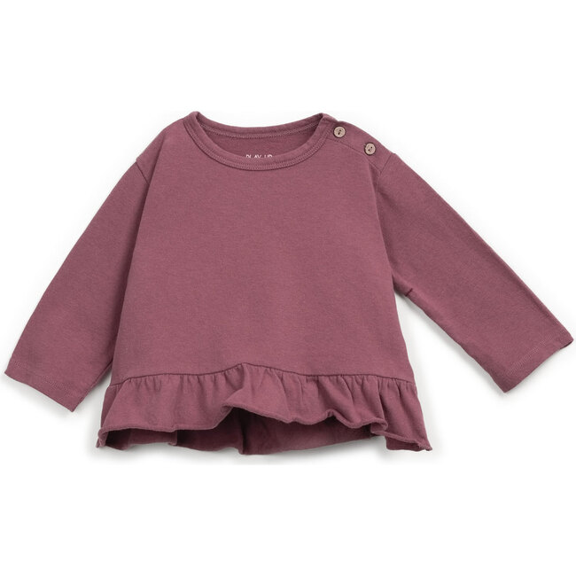 Ruffle Pelum Hem Long Sleeve, Burgundy - T-Shirts - 2