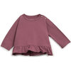 Ruffle Pelum Hem Long Sleeve, Burgundy - T-Shirts - 2