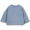 Heathered Long Sleeve Top, Blue - T-Shirts - 1 - thumbnail