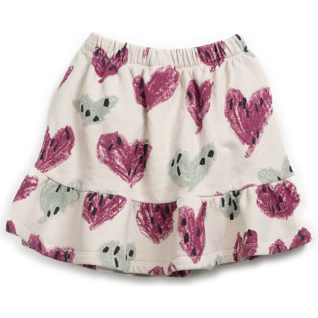 Abstract Heart Print Tiered Fleece Skirt, Cream - Skirts - 2