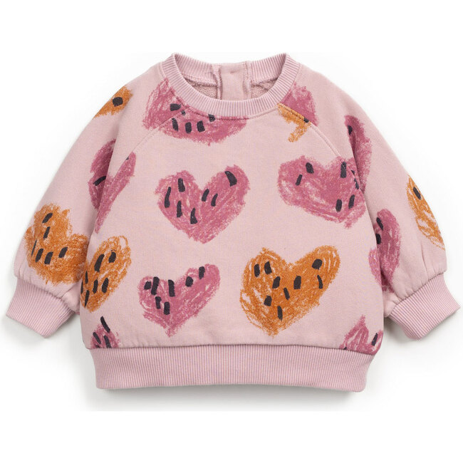 Abstract Heart Print Sweatshirt, Pink